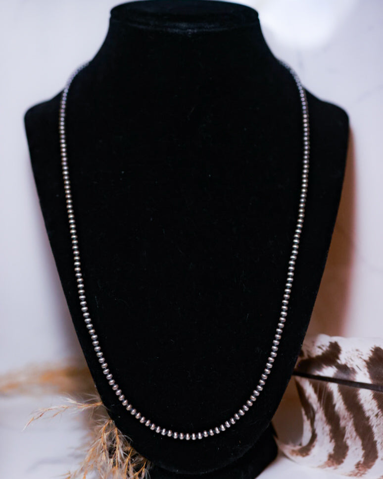 Navajo Pearl Necklace - 3MM 22” - Smokin' Blues Turquoise