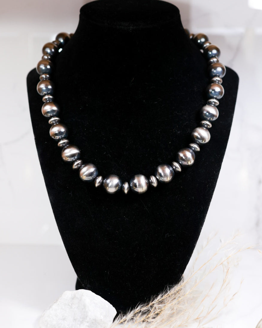 Navajo Pearl Necklace - 14MM 18” - Smokin' Blues Turquoise