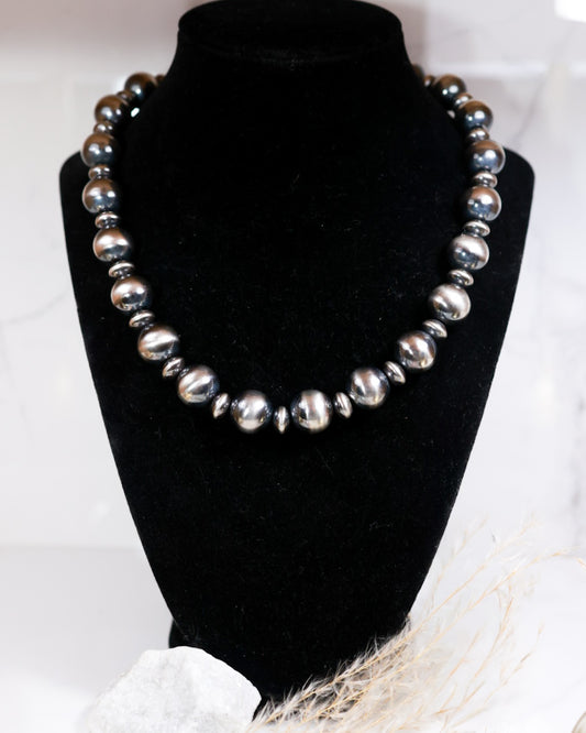 Navajo Pearl Necklace - 14MM 18” - Smokin' Blues Turquoise