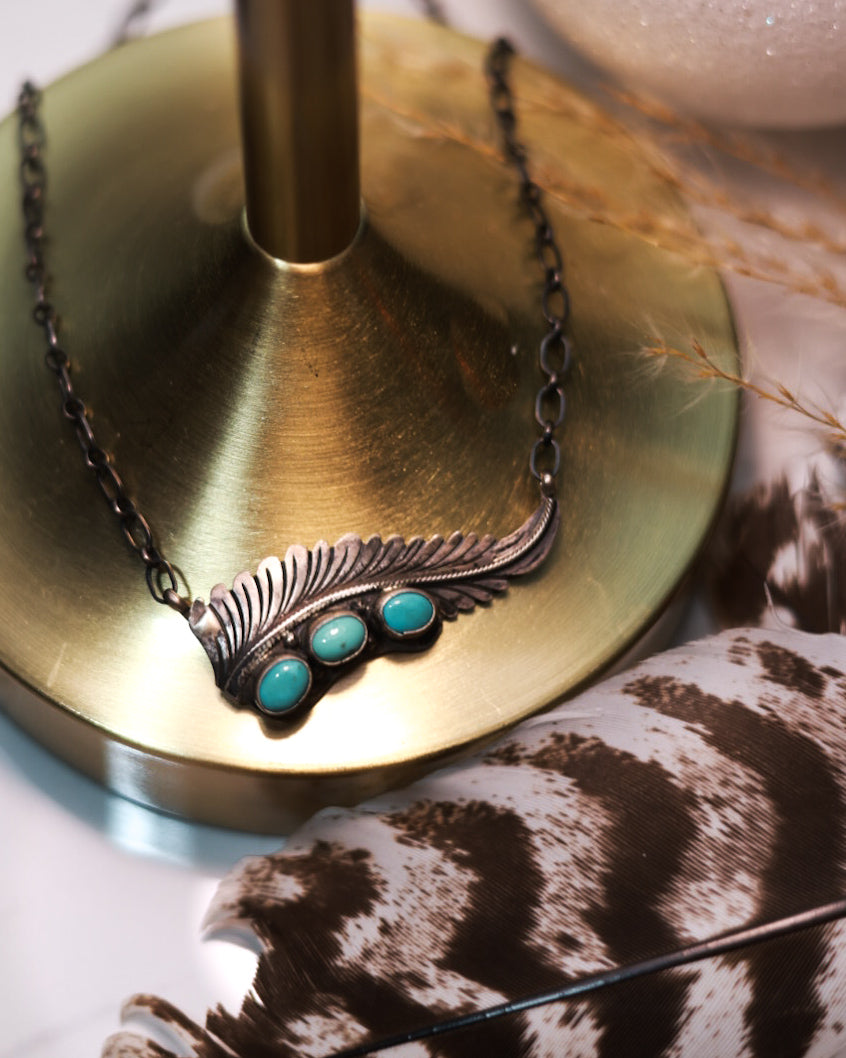 Turquoise Feather Necklace