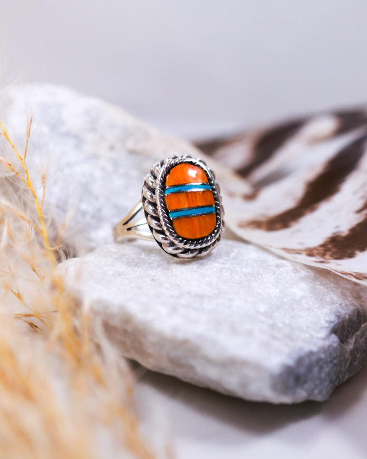 Spiny Oyster Ring | Size 6 - Smokin' Blues Turquoise