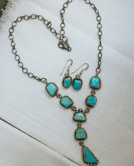 Authentic Turquoise Necklace and Earrings Set - Smokin' Blues Turquoise