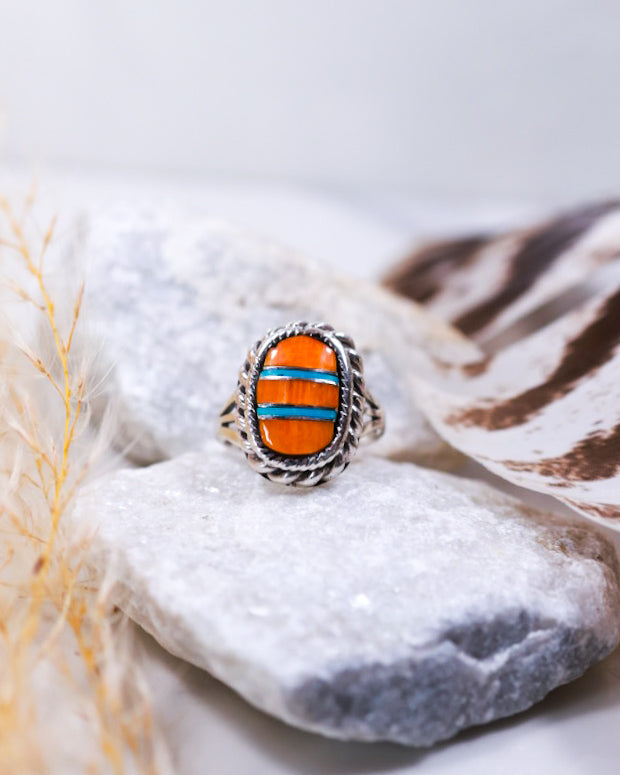 Spiny Oyster Ring | Size 6 - Smokin' Blues Turquoise