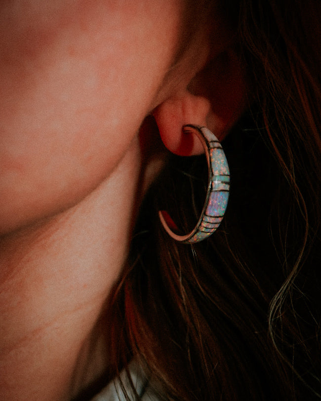 Opal Hoop Earrings - Smokin' Blues Turquoise