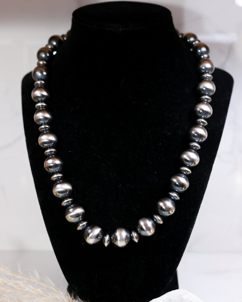 Navajo Pearl Necklace - 14MM 20” - Smokin' Blues Turquoise