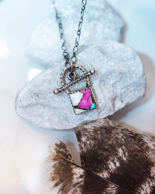 Cotton Candy Padlock Necklace - Smokin' Blues Turquoise