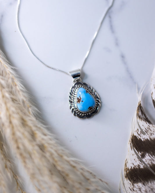 Turquoise Pendant - Golden Hills - Smokin' Blues Turquoise