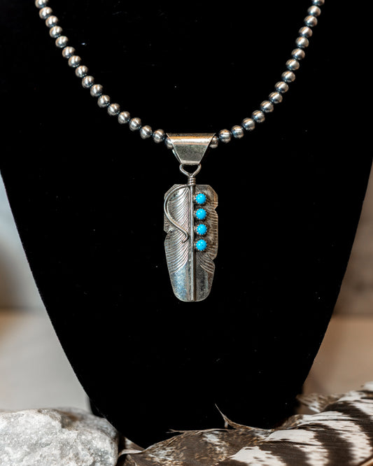 Sterling Silver Feather Pendant - Smokin' Blues Turquoise
