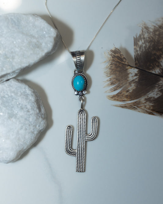 Turquoise Cactus Pendant - Smokin' Blues Turquoise