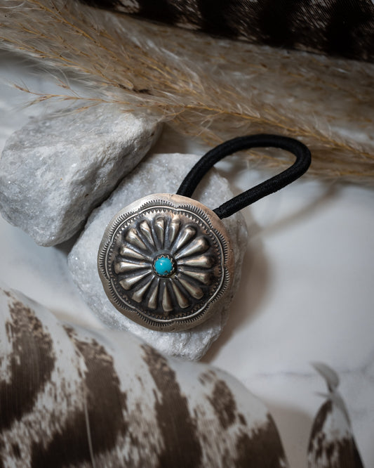 Sterling Silver Hair Tie - Smokin' Blues Turquoise