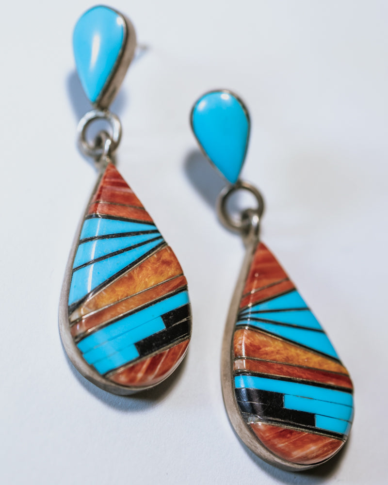 Inlay Turquoise Zuni Earrings