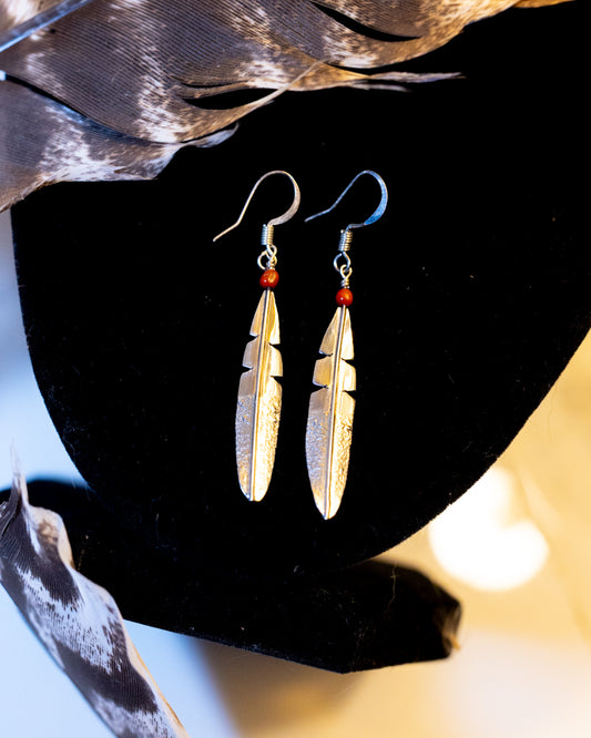 Sterling Silver Feather Earrings - Smokin' Blues Turquoise