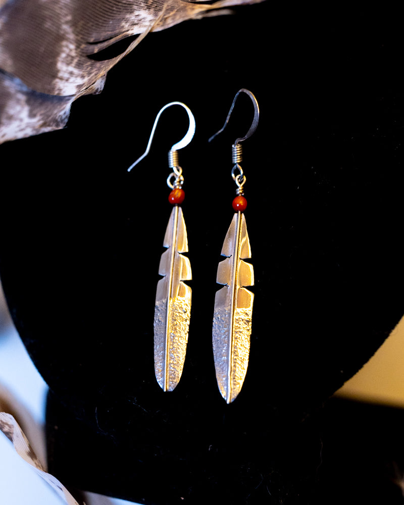 Sterling Silver Feather Earrings - Smokin' Blues Turquoise