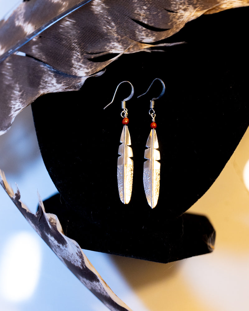 Sterling Silver Feather Earrings - Smokin' Blues Turquoise