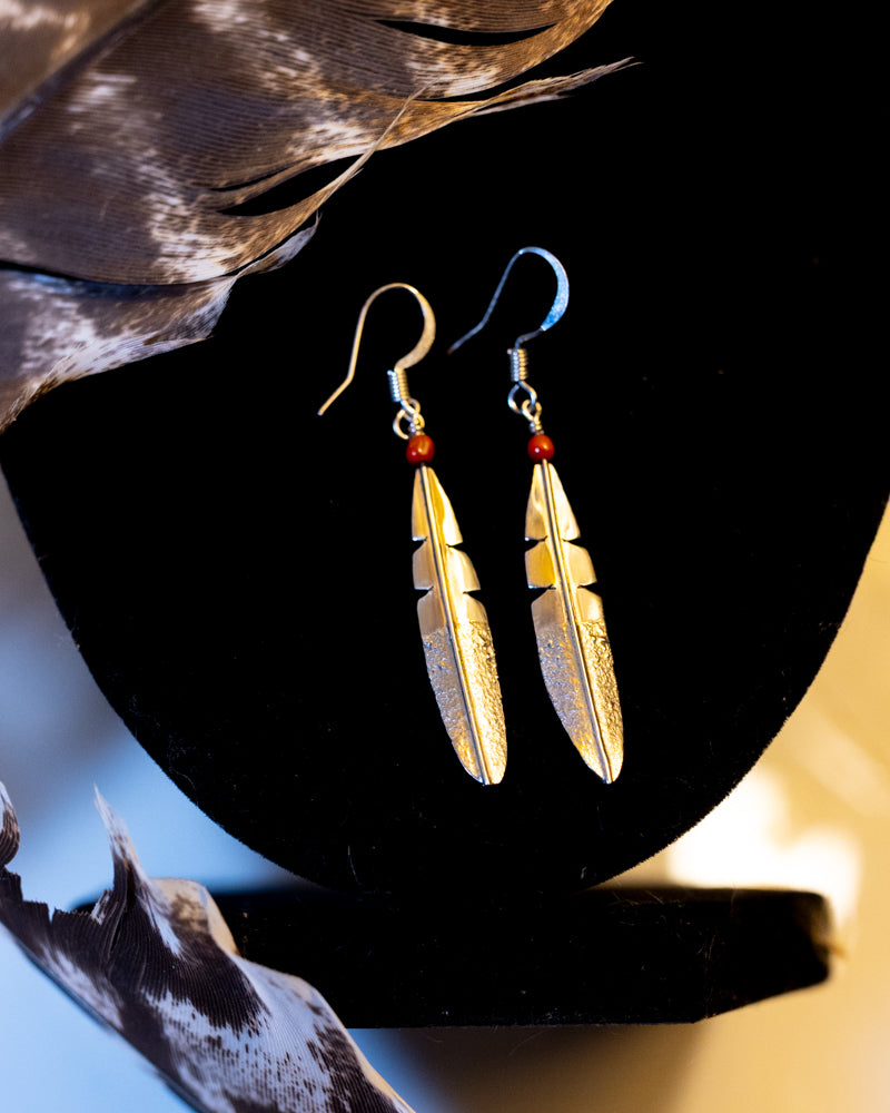 Sterling Silver Feather Earrings - Smokin' Blues Turquoise