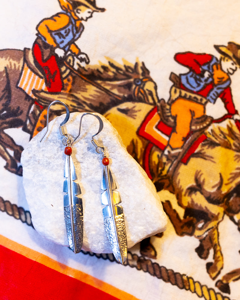 Sterling Silver Feather Earrings - Smokin' Blues Turquoise