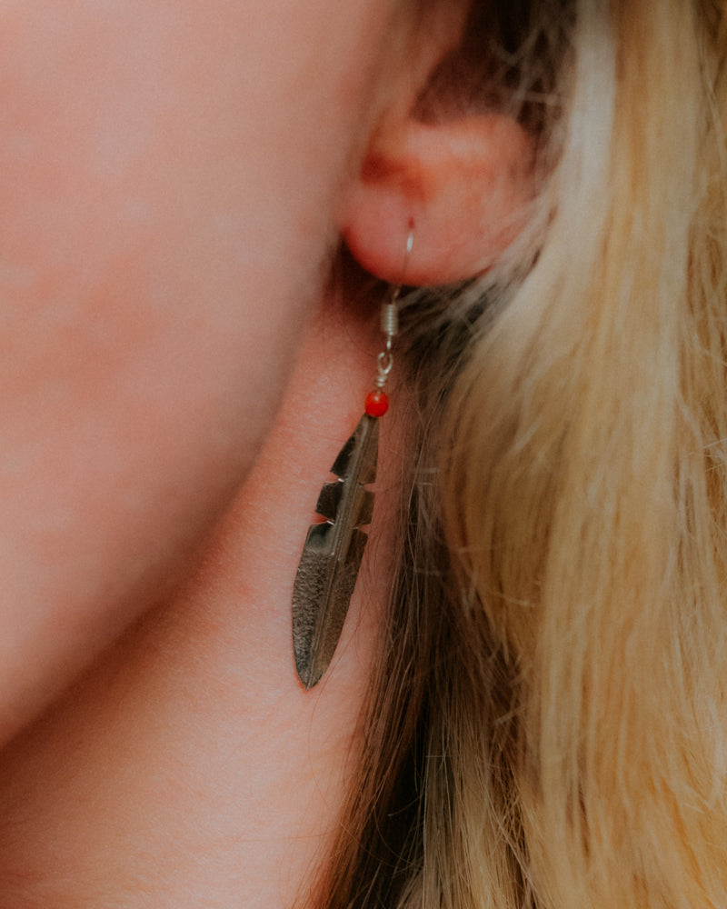 Sterling Silver Feather Earrings - Smokin' Blues Turquoise
