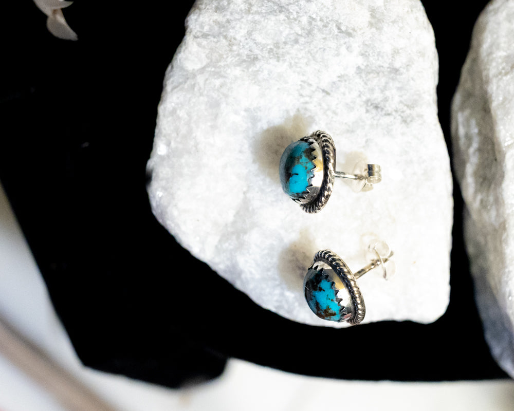 Turquoise Post Earrings - Smokin' Blues Turquoise